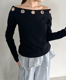 アイレットデザインオフショル長袖トップス
