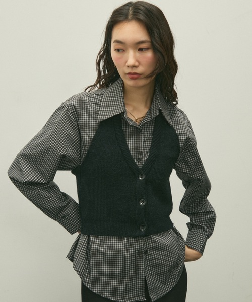 Lutim by u(ルチバイユー)の「Halter knit bustier set shirt / ホルターニットビスチェセットシャツ(シャツ/ブラウス・レディース・ネイビー/ブラック・FREE)」の2枚目の写真