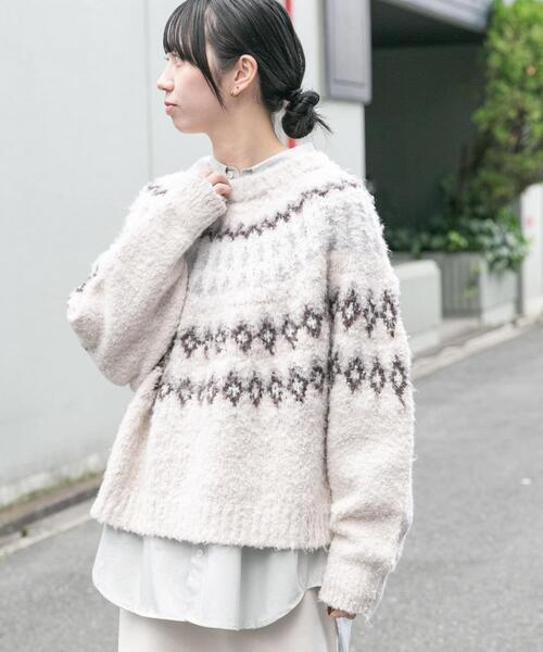 EKAL（エカル）の「ノルディックニットプルオーバー（ニット/セーター・レディース・グレー/ブラウン/アイボリー・ONE）」の14枚目の写真