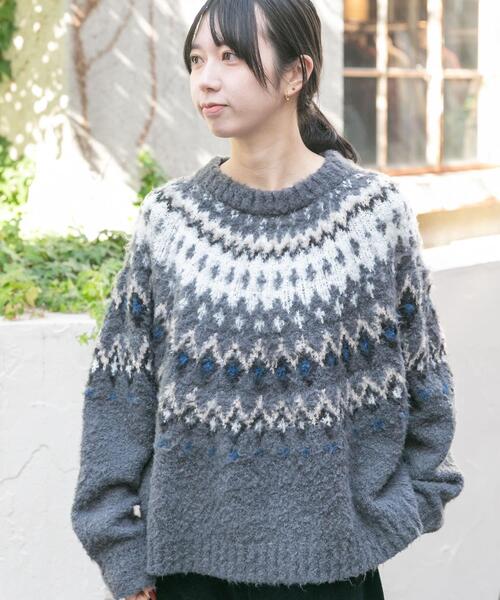 EKAL（エカル）の「ノルディックニットプルオーバー（ニット/セーター・レディース・グレー/ブラウン/アイボリー・ONE）」の21枚目の写真