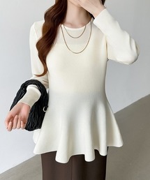 COCOMOMO（ココモモ）の「華やぎ美シルエット ペプラムトップス ニット 長袖 ペプラム クルーネック 秋服 冬服（ニット/セーター・レディース）」
