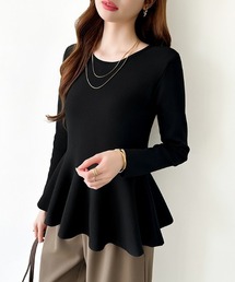 COCOMOMO（ココモモ）の「華やぎ美シルエット ペプラムトップス ニット 長袖 ペプラム クルーネック 秋服 冬服（ニット/セーター）」