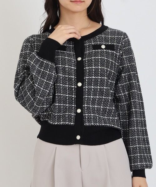 TRUDEA(トルディア)の「ツイードライクニットジャケット(カーディガン/ボレロ・レディース・ブラック/ホワイト・MEDIUM/LARGE)」の2枚目の写真