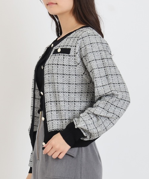 TRUDEA(トルディア)の「ツイードライクニットジャケット(カーディガン/ボレロ・レディース・ブラック/ホワイト・MEDIUM/LARGE)」の18枚目の写真
