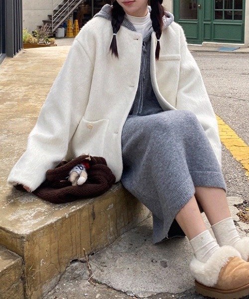 Teem Store(チームストア)の「フード付きニットワンピース(ワンピース・レディース・ブラック/アイボリー/グレー・F)」の13枚目の写真