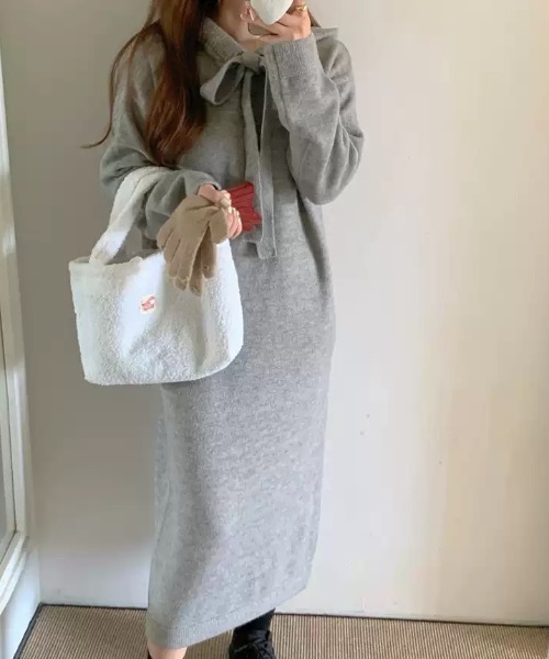 Teem Store(チームストア)の「フード付きニットワンピース(ワンピース・レディース・ブラック/アイボリー/グレー・F)」の16枚目の写真