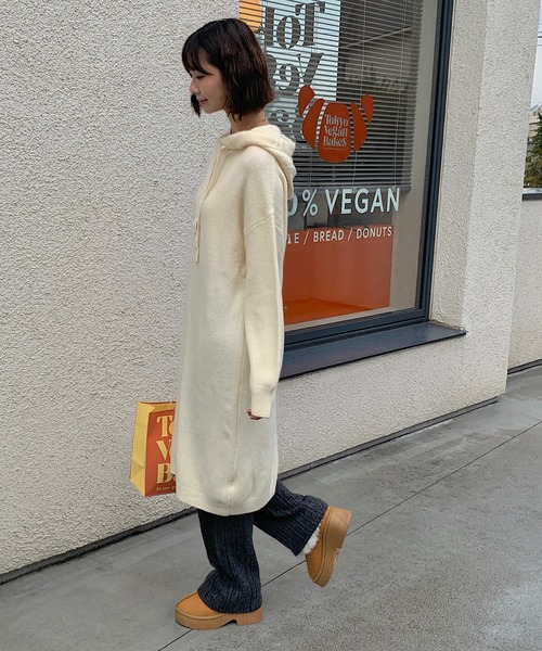 Teem Store(チームストア)の「フード付きニットワンピース(ワンピース・レディース・ブラック/アイボリー/グレー・F)」の19枚目の写真