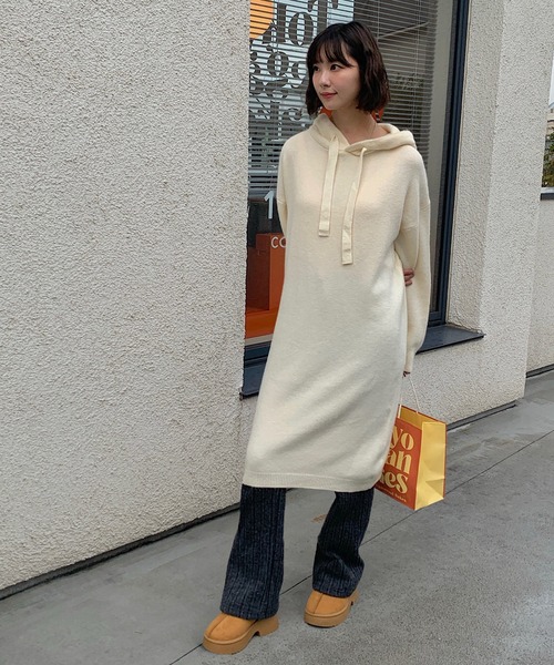 Teem Store(チームストア)の「フード付きニットワンピース(ワンピース・レディース・ブラック/アイボリー/グレー・F)」の18枚目の写真