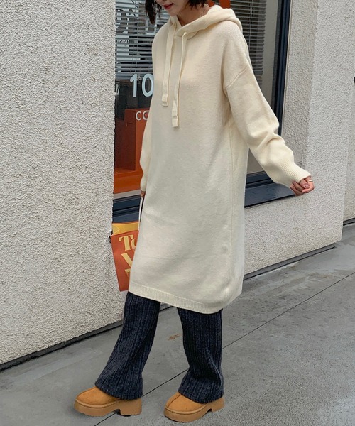 Teem Store(チームストア)の「フード付きニットワンピース(ワンピース・レディース・ブラック/アイボリー/グレー・F)」の22枚目の写真