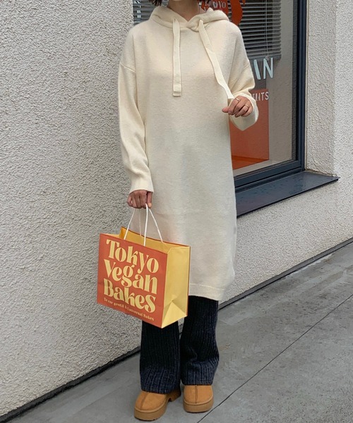 Teem Store(チームストア)の「フード付きニットワンピース(ワンピース・レディース・ブラック/アイボリー/グレー・F)」の21枚目の写真