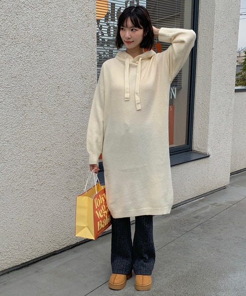 Teem Store(チームストア)の「フード付きニットワンピース(ワンピース・レディース・ブラック/アイボリー/グレー・F)」の17枚目の写真