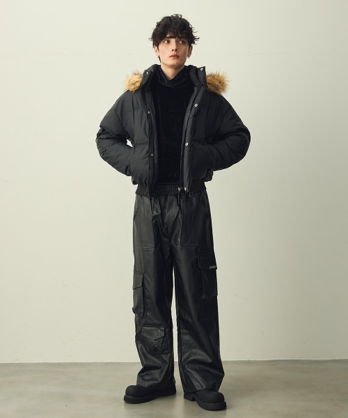 Shoowtime（ショウタイム）の「Eco Fur Hooded Short Puffer Jacket