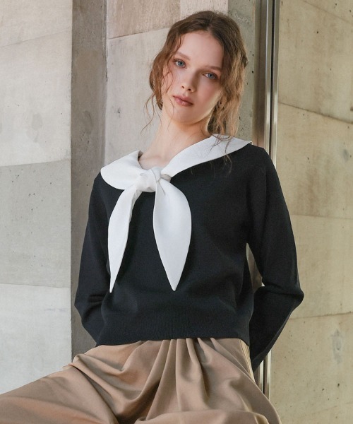 DONOBAN（ドノバン）の「セーラーカラーニット（ニット/セーター・レディース・ブラック/グレー・ONE）」の2枚目の写真