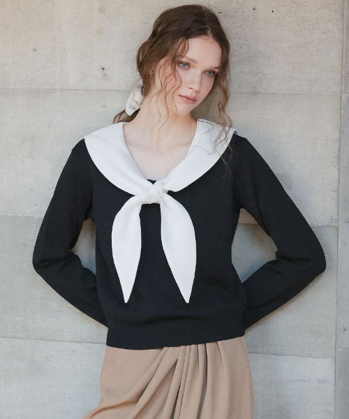 DONOBAN（ドノバン）の「セーラーカラーニット（ニット/セーター・レディース・ブラック/グレー・ONE）」の4枚目の写真