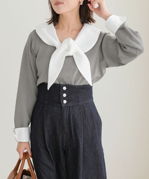 DONOBAN（ドノバン）の「セーラーカラーニット（ニット/セーター・レディース・ブラック/グレー・ONE）」の9枚目の写真