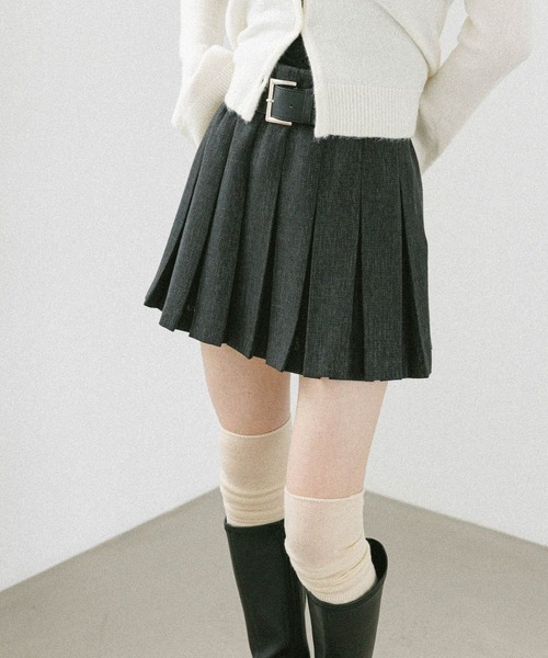 Heather（ヘザー）の「ベルト付きアソートプリーツミニスカート　608009（スカート・レディース・ブラック系その他/グレー/ブラック/ベージュ/グレー系/アイボリー/ベージュ系その他・S/M）」の3枚目の写真