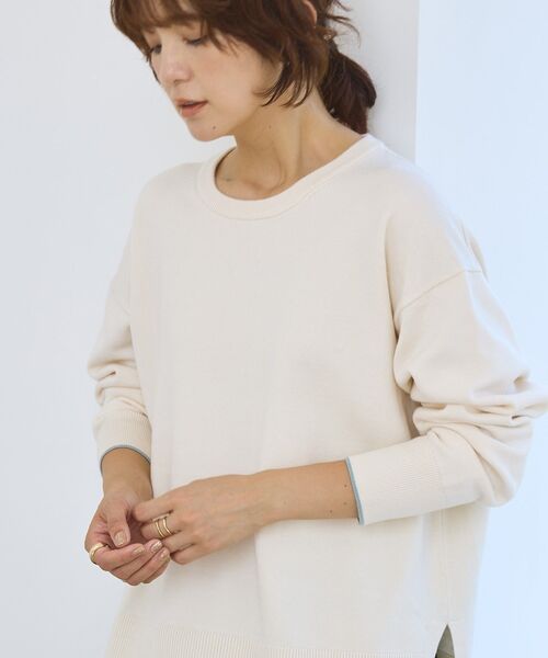 AMERICAN HOLIC（アメリカンホリック）の「<配色>バイパチクルーネックニットプルオーバー（ニット/セーター・レディース・ダークネイビー/グレー系その他/アイボリー/レッド/ライトブルー・L/M）」の6枚目の写真