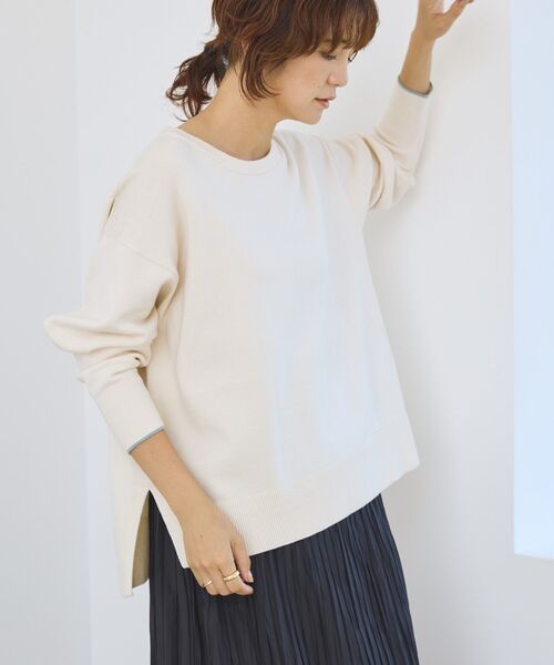 AMERICAN HOLIC（アメリカンホリック）の「<配色>バイパチクルーネックニットプルオーバー（ニット/セーター・レディース・ダークネイビー/グレー系その他/アイボリー/レッド/ライトブルー・L/M）」の8枚目の写真