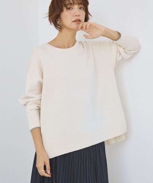 AMERICAN HOLIC（アメリカンホリック）の「<配色>バイパチクルーネックニットプルオーバー（ニット/セーター・レディース・ダークネイビー/グレー系その他/アイボリー/レッド/ライトブルー・L/M）」の9枚目の写真