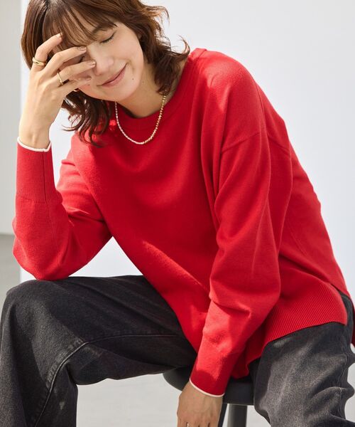 AMERICAN HOLIC（アメリカンホリック）の「<配色>バイパチクルーネックニットプルオーバー（ニット/セーター・レディース・ダークネイビー/グレー系その他/アイボリー/レッド/ライトブルー・L/M）」の13枚目の写真