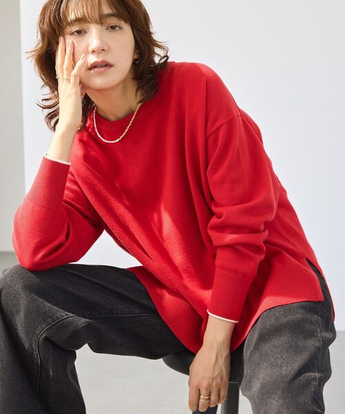 AMERICAN HOLIC（アメリカンホリック）の「<配色>バイパチクルーネックニットプルオーバー（ニット/セーター・レディース・ダークネイビー/グレー系その他/アイボリー/レッド/ライトブルー・L/M）」の14枚目の写真