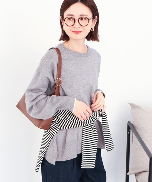 AMERICAN HOLIC（アメリカンホリック）の「<配色>バイパチクルーネックニットプルオーバー（ニット/セーター・レディース・ダークネイビー/グレー系その他/アイボリー/レッド/ライトブルー・L/M）」の3枚目の写真