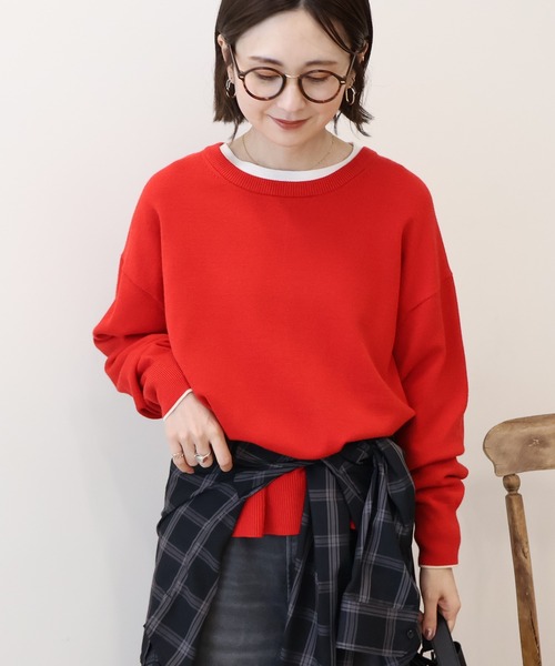 ○★新品未使用　MARK&LONA　クルーネックセーター　44　レッド EDITION（エディション）の「エクストラファインウール クルーネック