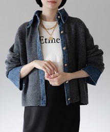 yuue' ( wear )（ユーイ）の「デニム異素材ドッキング 襟付きニットカーディガン（カーディガン/ボレロ・レディース）」