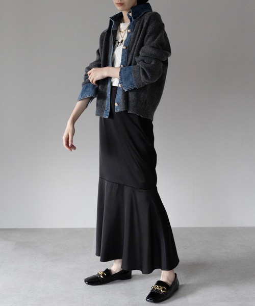 yuue' ( wear )(ユーイ)の「デニム異素材ドッキング 襟付きニットカーディガン(カーディガン/ボレロ・レディース・チャコールグレー/グレー/ネイビー/ブラウン/ブラック/オートミール・FREE)」の19枚目の写真