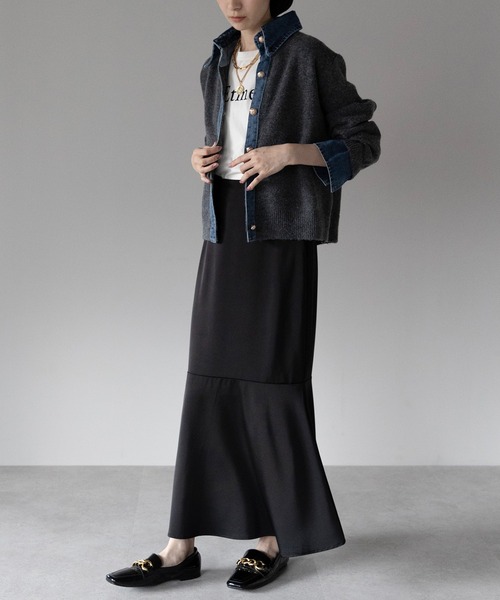 yuue' ( wear )(ユーイ)の「デニム異素材ドッキング 襟付きニットカーディガン(カーディガン/ボレロ・レディース・チャコールグレー/グレー/ネイビー/ブラウン/ブラック/オートミール・FREE)」の20枚目の写真