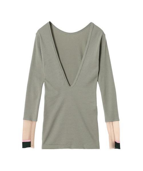 TOGA PULLA(トーガ プルラ)の「TOGA PULLA Tereko long sleeve Forget me nots SP fmn TP252-JK542(Tシャツ/カットソー・レディース・グリーン/ブラック・38/36)」の3枚目の写真