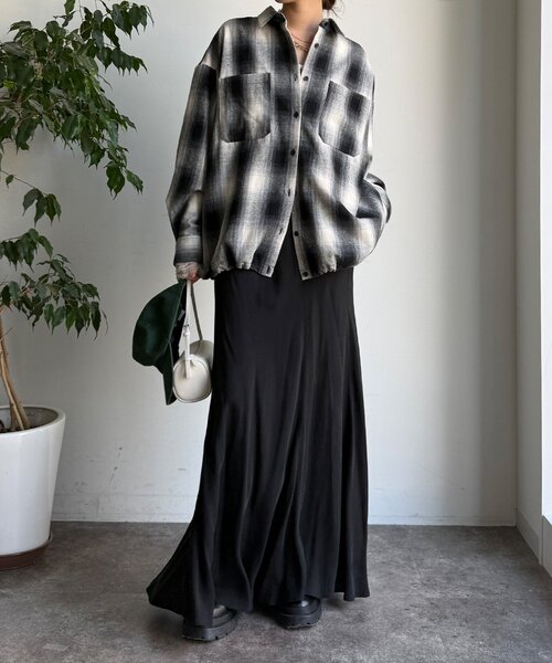 DouDou（ドゥドゥ）の「起毛チェックドロストシャツ（シャツ/ブラウス・レディース・ブラック/ベージュ・FREE）」の7枚目の写真