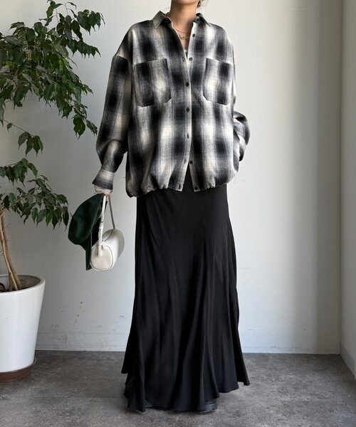 DouDou（ドゥドゥ）の「起毛チェックドロストシャツ（シャツ/ブラウス・レディース・ブラック/ベージュ・FREE）」の8枚目の写真