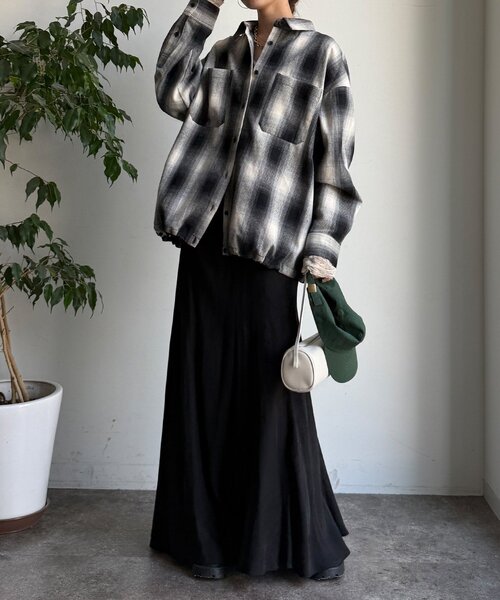 DouDou（ドゥドゥ）の「起毛チェックドロストシャツ（シャツ/ブラウス・レディース・ブラック/ベージュ・FREE）」の9枚目の写真