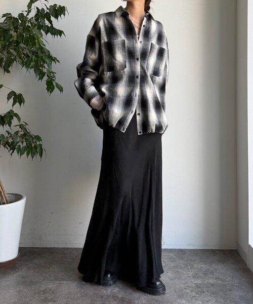 DouDou（ドゥドゥ）の「起毛チェックドロストシャツ（シャツ/ブラウス・レディース・ブラック/ベージュ・FREE）」の10枚目の写真