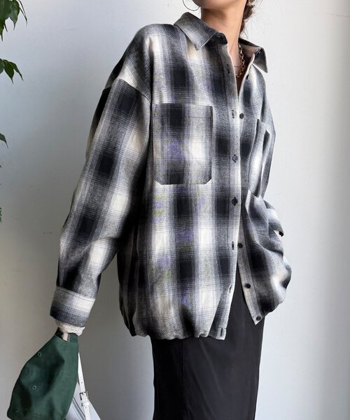 DouDou（ドゥドゥ）の「起毛チェックドロストシャツ（シャツ/ブラウス・レディース・ブラック/ベージュ・FREE）」の14枚目の写真