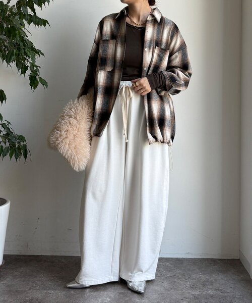 DouDou（ドゥドゥ）の「起毛チェックドロストシャツ（シャツ/ブラウス・レディース・ブラック/ベージュ・FREE）」の16枚目の写真