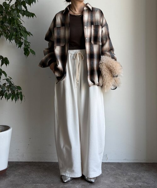 DouDou（ドゥドゥ）の「起毛チェックドロストシャツ（シャツ/ブラウス・レディース・ブラック/ベージュ・FREE）」の17枚目の写真