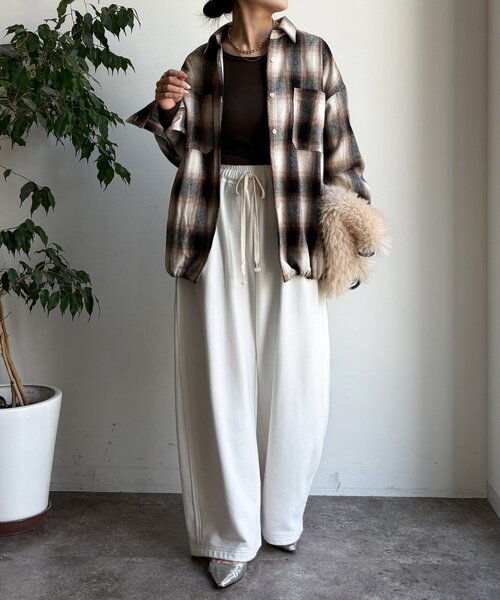 DouDou（ドゥドゥ）の「起毛チェックドロストシャツ（シャツ/ブラウス・レディース・ブラック/ベージュ・FREE）」の18枚目の写真