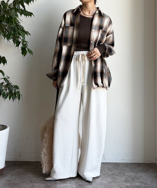 DouDou（ドゥドゥ）の「起毛チェックドロストシャツ（シャツ/ブラウス・レディース・ブラック/ベージュ・FREE）」の19枚目の写真