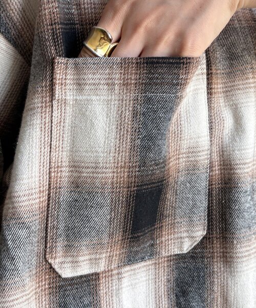 DouDou（ドゥドゥ）の「起毛チェックドロストシャツ（シャツ/ブラウス・レディース・ブラック/ベージュ・FREE）」の6枚目の写真