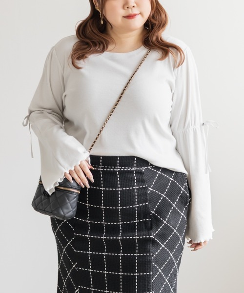 CLETTE(クレット)の「CLETTEオリジナル袖リボンリブカットソー(Tシャツ/カットソー・レディース・ブラック/オフホワイト/グレー・LL/3L/4L)」の3枚目の写真