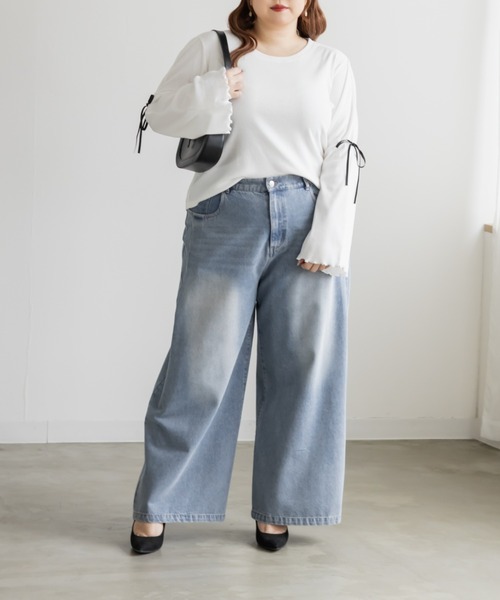 CLETTE(クレット)の「CLETTEオリジナル袖リボンリブカットソー(Tシャツ/カットソー・レディース・ブラック/オフホワイト/グレー・LL/3L/4L)」の6枚目の写真