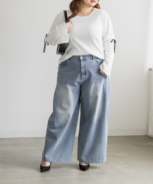 CLETTE(クレット)の「CLETTEオリジナル袖リボンリブカットソー(Tシャツ/カットソー・レディース・ブラック/オフホワイト/グレー・LL/3L/4L)」の7枚目の写真