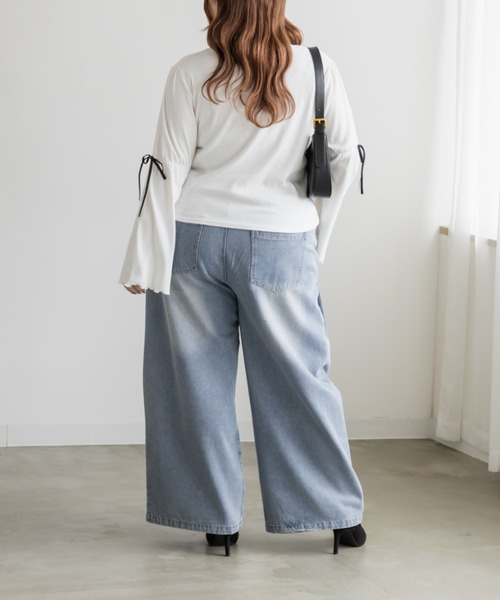 CLETTE(クレット)の「CLETTEオリジナル袖リボンリブカットソー(Tシャツ/カットソー・レディース・ブラック/オフホワイト/グレー・LL/3L/4L)」の8枚目の写真