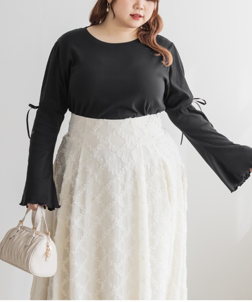 CLETTE(クレット)の「CLETTEオリジナル袖リボンリブカットソー(Tシャツ/カットソー・レディース・ブラック/オフホワイト/グレー・LL/3L/4L)」の11枚目の写真