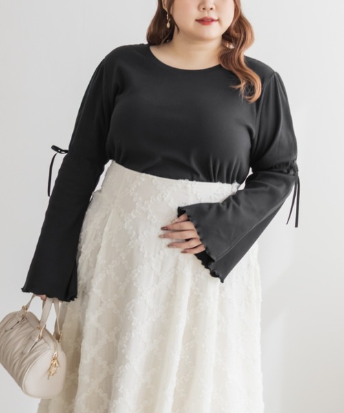 CLETTE(クレット)の「CLETTEオリジナル袖リボンリブカットソー(Tシャツ/カットソー・レディース・ブラック/オフホワイト/グレー・LL/3L/4L)」の12枚目の写真