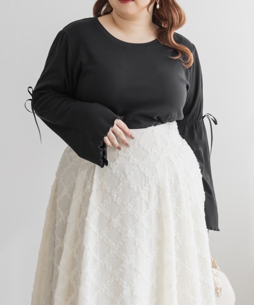 CLETTE(クレット)の「CLETTEオリジナル袖リボンリブカットソー(Tシャツ/カットソー・レディース・ブラック/オフホワイト/グレー・LL/3L/4L)」の13枚目の写真