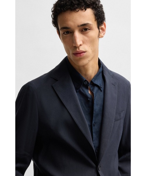 BOSS(ボス)の「モダンフィット スーツジャケット ストレッチリネンブレンド(テーラードジャケット・メンズ・ダークブルー・52/46/56/44/48/50/54)」の2枚目の写真