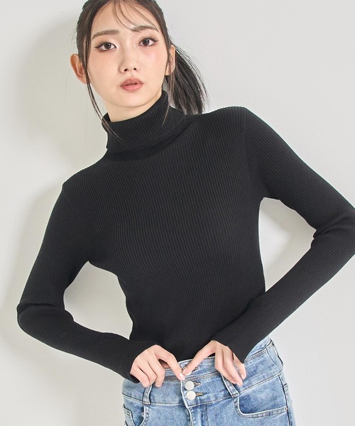 ANAP(アナップ)の「タトールネック リブ ニット トップス(ニット/セーター・レディース・オフホワイト/ブラック/ライトグレー/ピンク・F)」の12枚目の写真